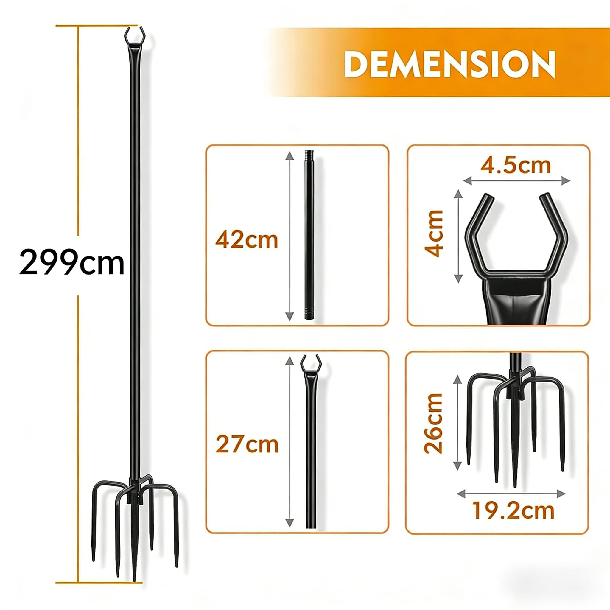 Lot de 2 poteaux lumineux pour terrasse – 2 m pour suspendre l'extérieur en acier pour décoration extérieure, jardin, cour, patio, support d'éclairage pour fêtes, Noël, mariage