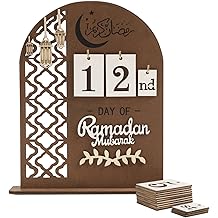 flangairy Wooden Ramadan Countdown Calendar 2026, Wood Eid Mubarak 30 Day Advent Calendar, Ramadans Decorations for Home Islamic Indoor Table Fireplace Office Desk Decor, Muslim Kids Gifts