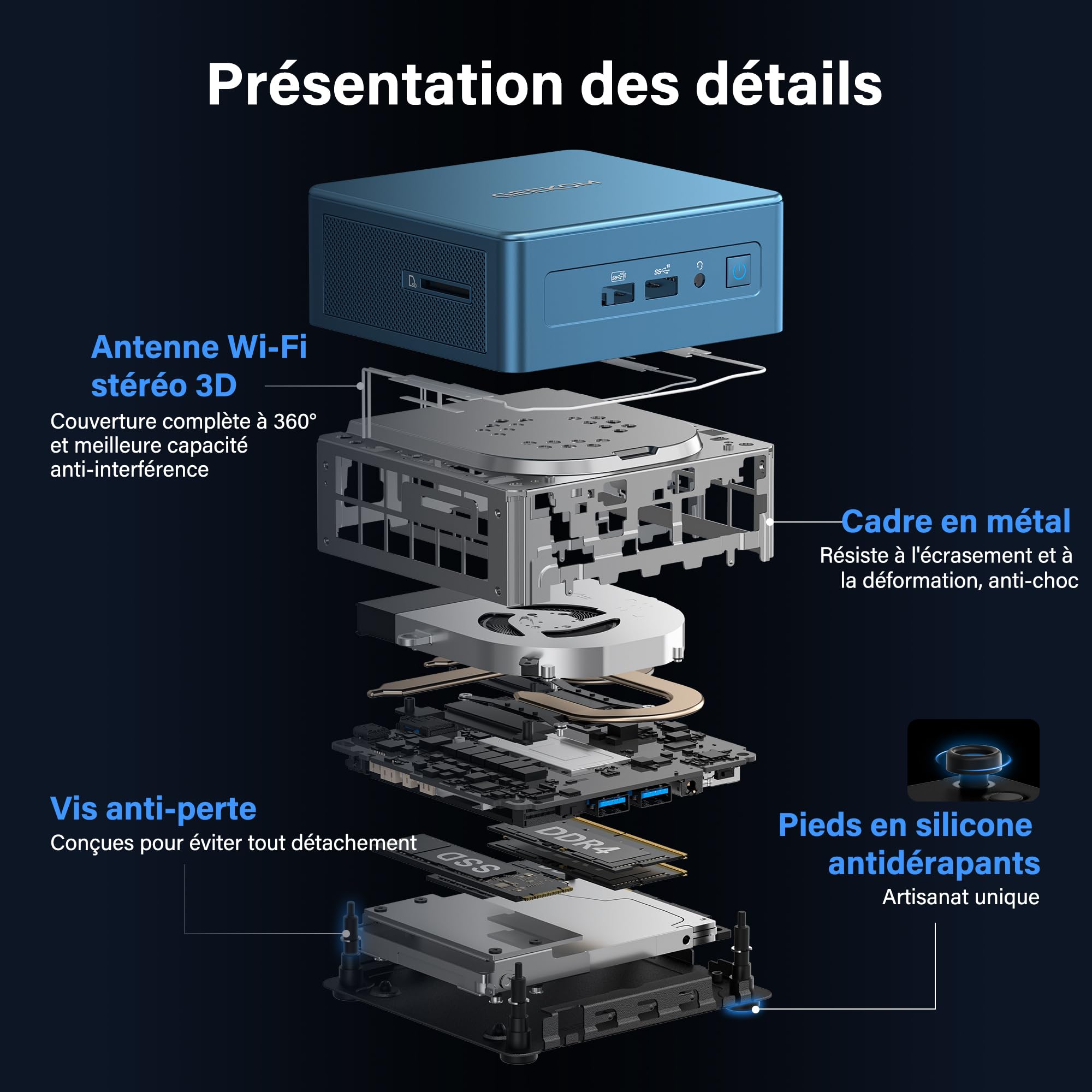 GEEKOM IT12 Mini PC Nouveauté 2026 avec Intel i5-12450H, 16 Go RAM 512 Go SSD (Évolutif), Windows 11 Pro, 8K Quad-Display, 2xUSB4, Lecteur SD, 2.5G LAN, Mini Ordinateur de Bureau -Maison/Professionnel