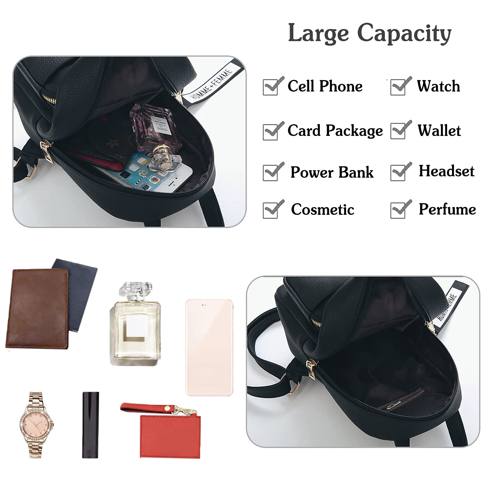 Mode Mini Rucksack Damen Kleiner Daypack mit Pompon Mädchen PU-Leder Rucksäcke für Reisen Dating Täglicher Gebrauch