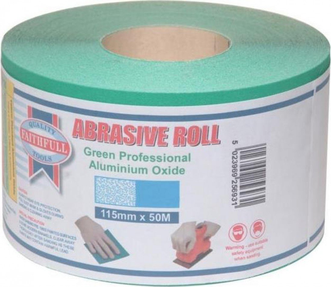 Faithfull Aluminium Oxide Sanding Paper Roll Green 115mm x 50m 40G