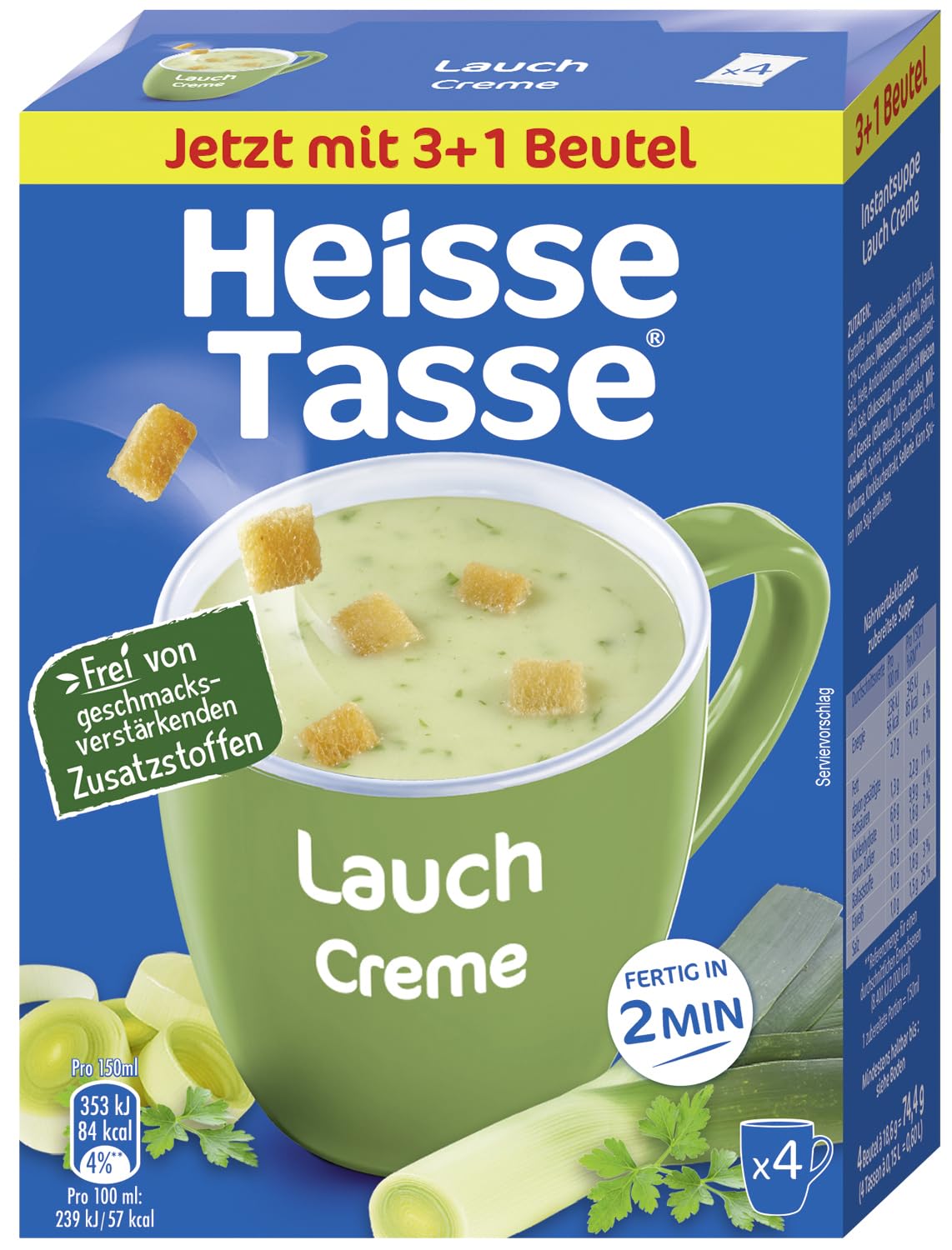 Heisse Tasse Lauch-Creme Suppe mit Knusper-Croûtons 9er Pack (9 x 600 ml) – In nur 2 Minuten fertig – Der perfekte Suppen - Snack zum Entspannen
