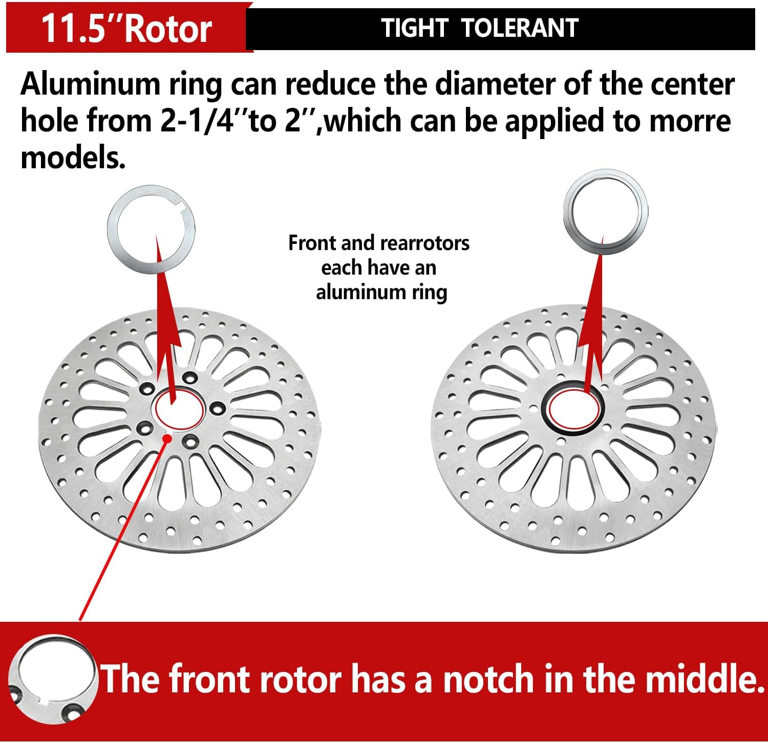 11.5 Inch Front & Rear Brake Rotors 2 Piece Set, Compatible with Harley Davidson Touring Softail Sportster Dyna Early Super Glide Models, Heat Dissipation Brushed Surface Brake Rotors