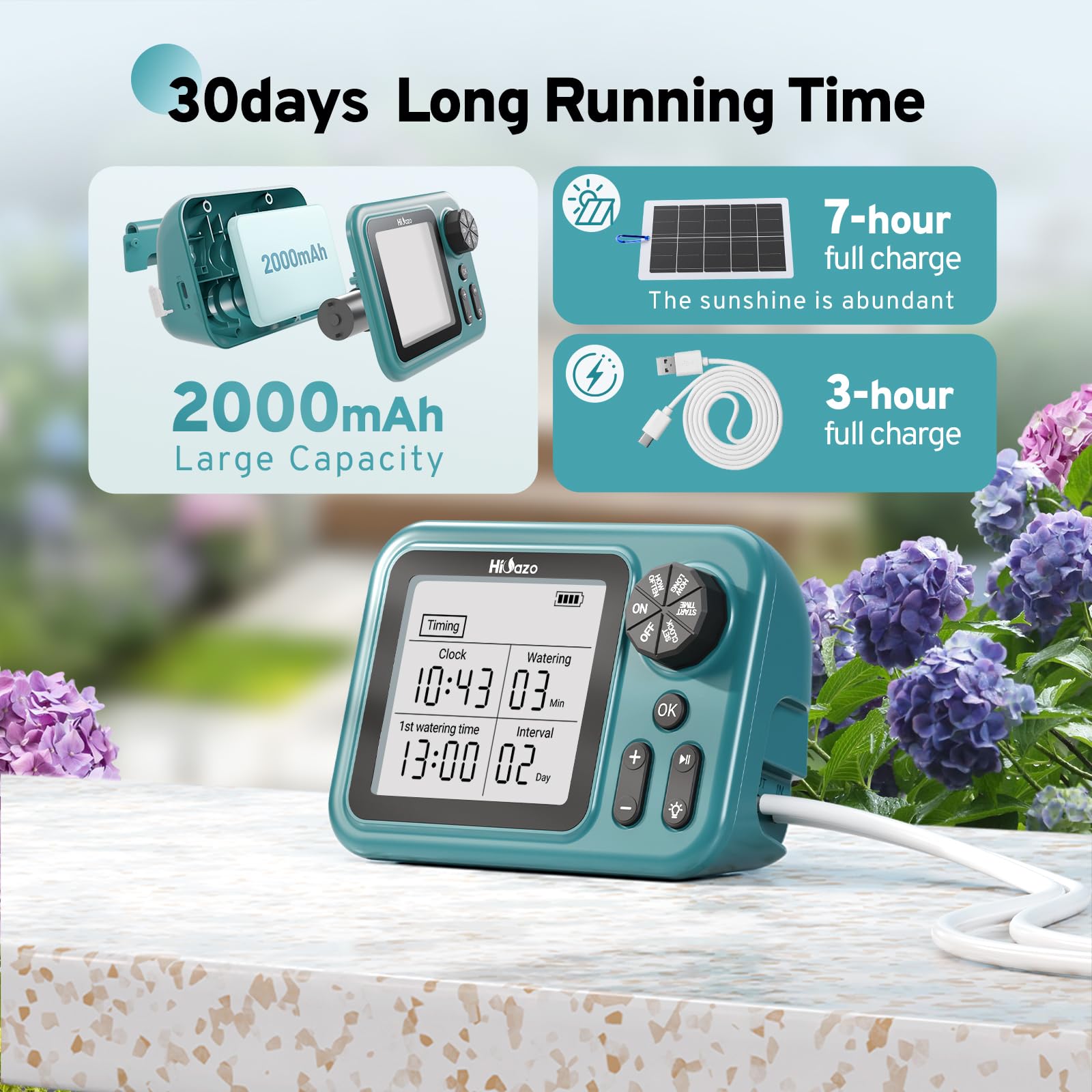 Kit di Irrigazione a Goccia Automatico con Pannello Solare 4W | Pompa 800ml/min per 15 Piante, Batteria 2000mAh, Display LCD 3.5" Programmabile, Valvola Antisifone, per balcone e giardino