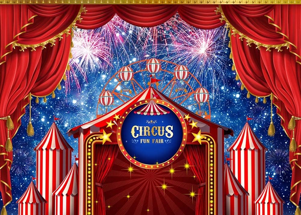 Avezano Circus Backdrop for Kids Birthday 7x5ft Carnival Night Red Circus Tent Ferris Wheel Baby Shower 1st First Bday Party Decorations Background Cake Table Banner Supplies