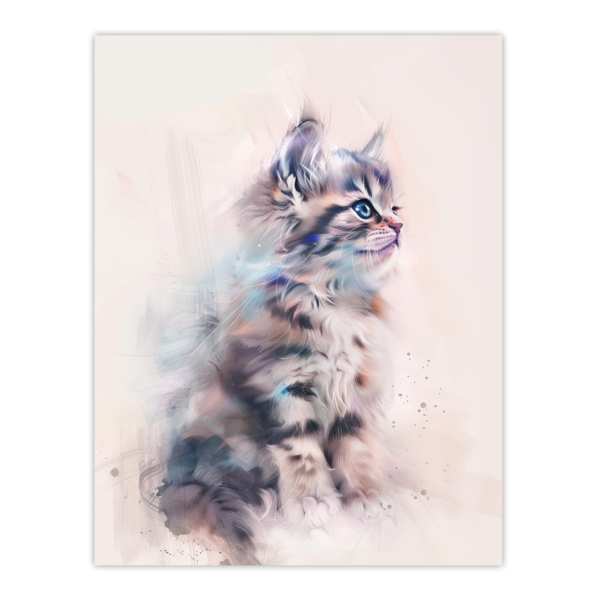 Artery8 Cat Lover Cute Fluffy Ragdoll Kitten Watercolour Living Room Extra Large XL Wall Art Poster Print