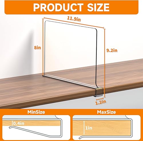 Miniatura 2 de Cq acrylic 4 separadores de estantes para armarios divisor de estantes de acrílico transparente para estantes de madera y organizador de ropa