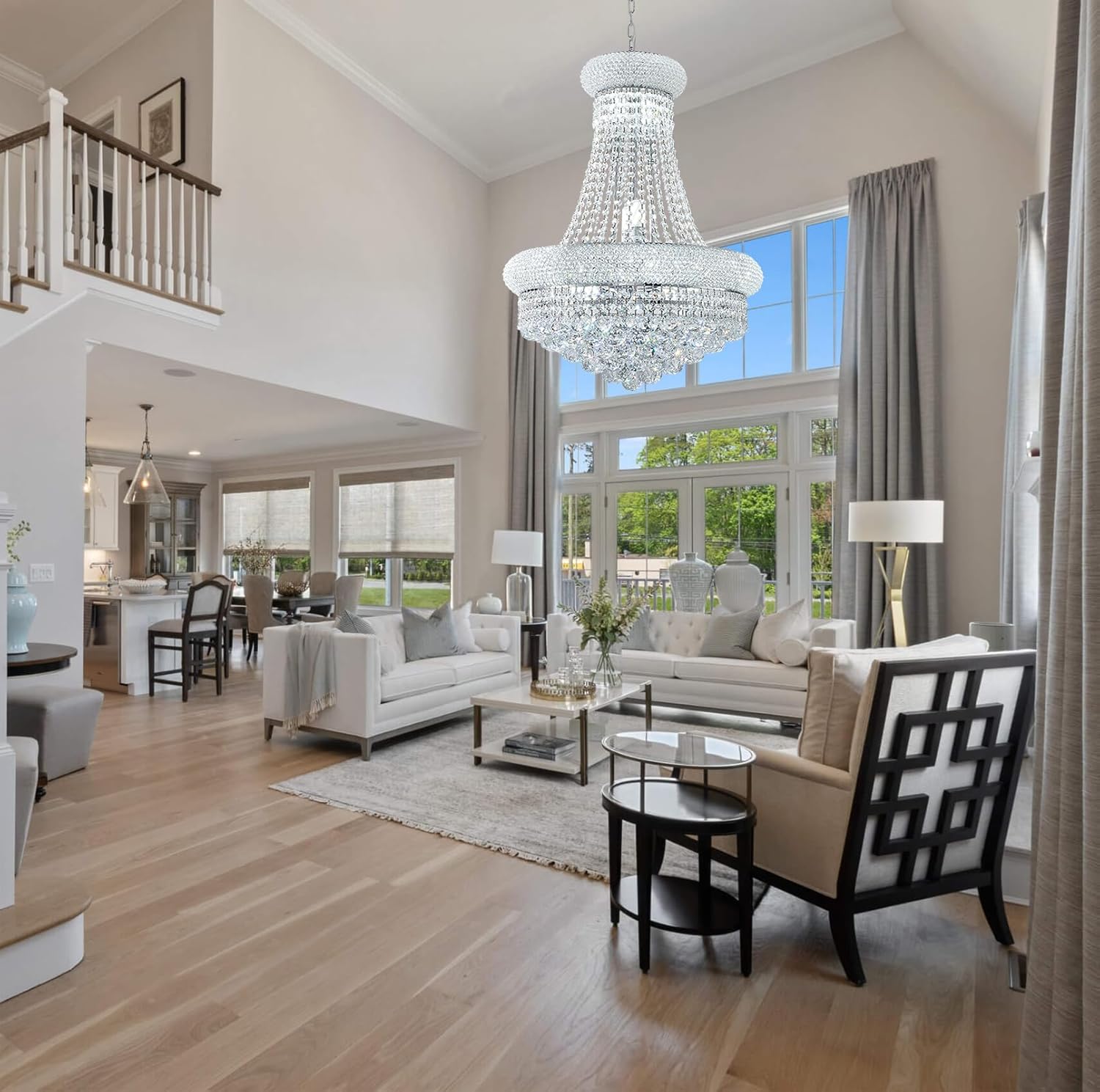 12 Lights Chrome Finish Empire Crystal Chandelier Lighting for Dining Room Living Room Foyer Hallway Bedroom Entryway (Dia 22'')