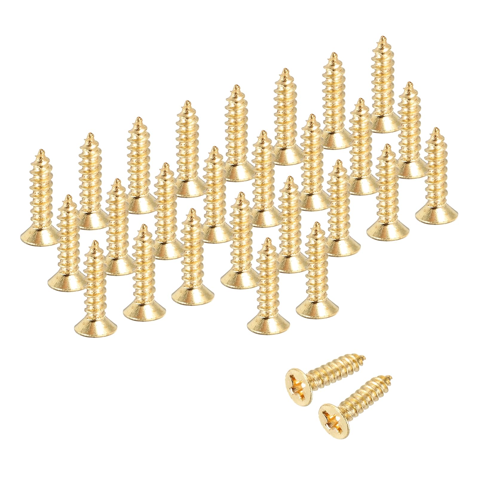 sourcing map Brass Phillips Wood Screws, M3 x 12mm Brass Phillips Flat Wood Screws Self-Tapping Furniture Connector for Door Hinges, Wood Crafts and DIY Projects,(Gold Tone, Pack of 88)