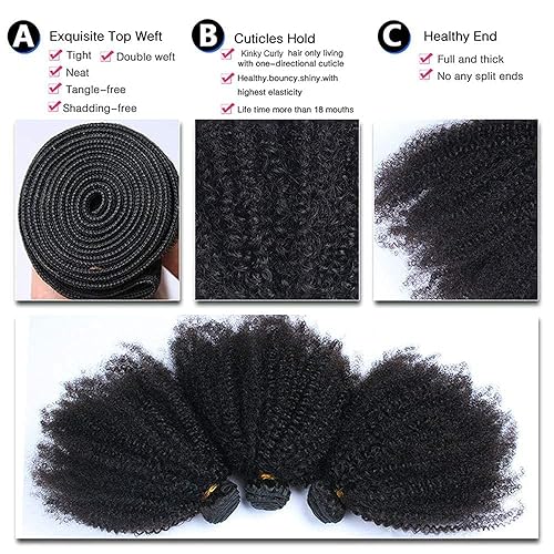 Miniatura 2 de Paquetes de cabello humano rizado afro mongol, 10, 12, 14 pulgadas, 4B 4C, afro a granel, cabello humano virgen birmano para mujeres negras, trama