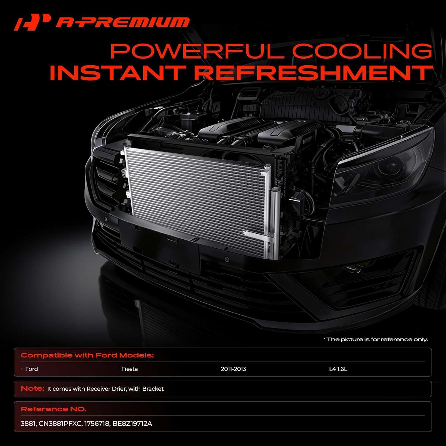 A-Premium Air Conditioning A/C Condenser Compatible with Ford Fiesta 2011 2012 2013, L4 1.6L, Replace# BE8Z19712A