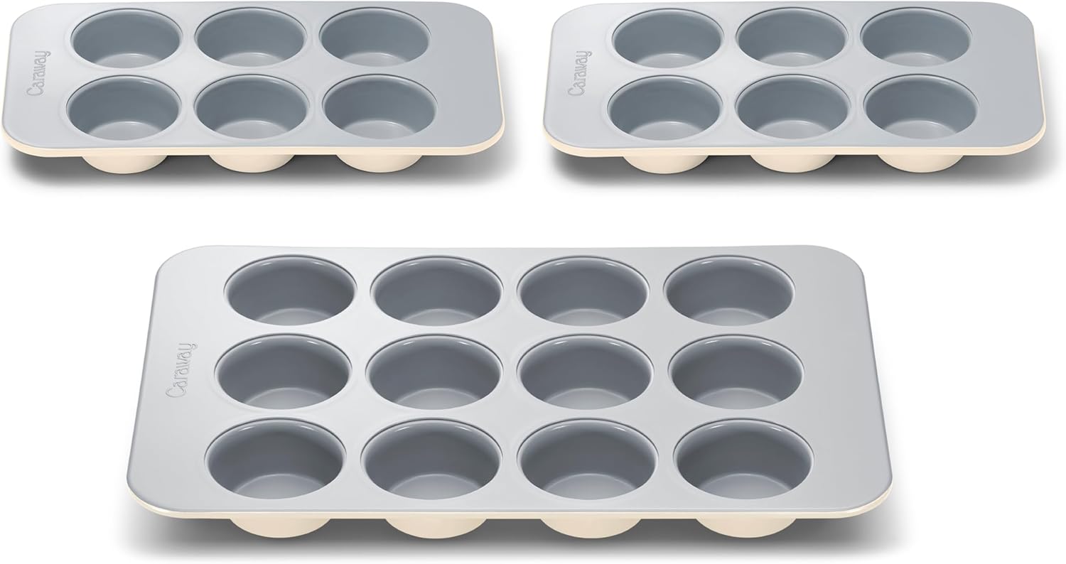 Caraway Nonstick Ceramic 6 Cup Muffin Pan – Non-Toxic, PTFE & PFOA Free – Oven Safe – Aluminized Steel Core – Small Muffin Pan for Baking Cupcakes, Muffins & More - Cream - Thumbnail 3