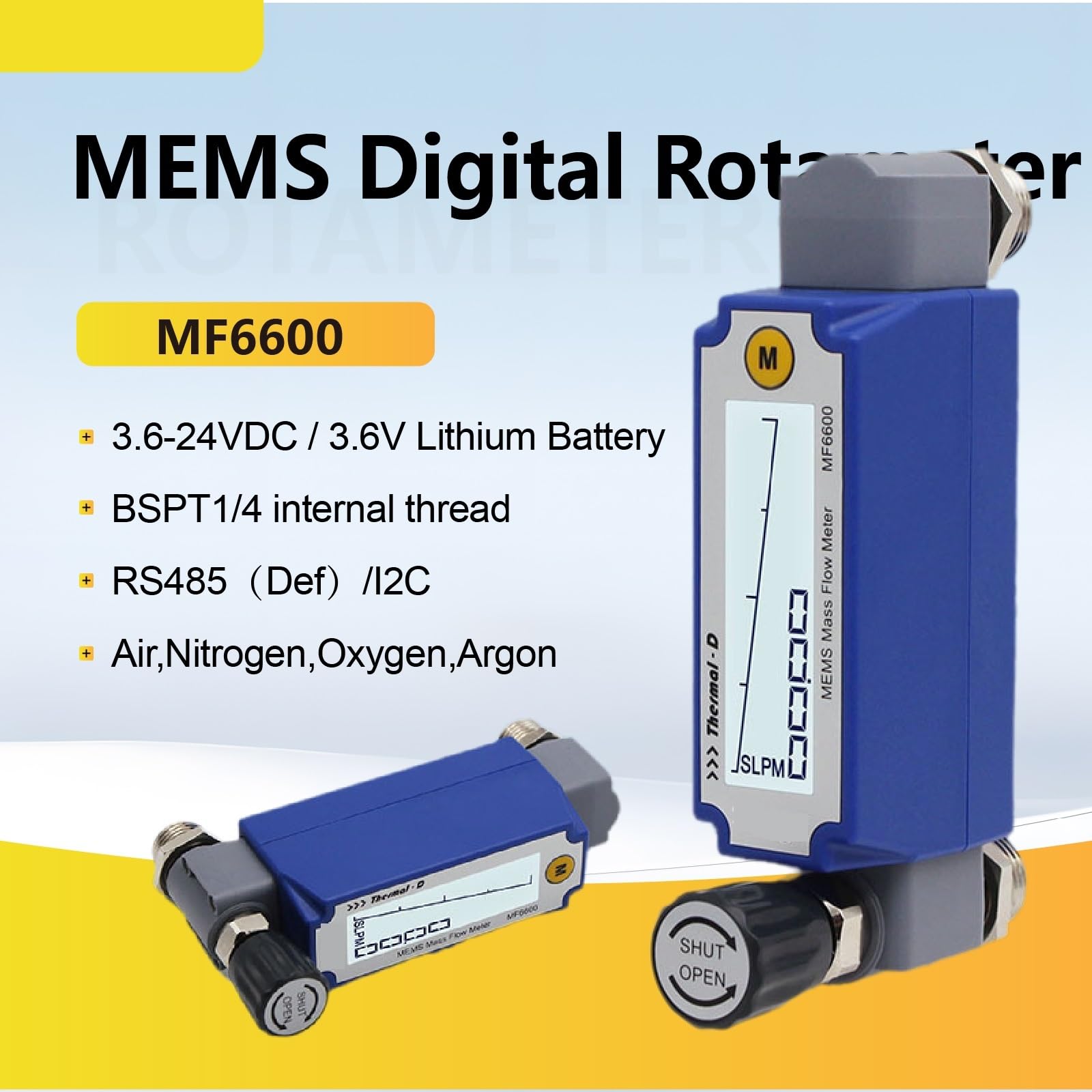 Rotámetro Digital, medidor de Flujo de Gas térmico de precisión, medidor de Flujo másico, Pantalla Ajustable, Montaje en Panel RS485(R2-50-B-A)