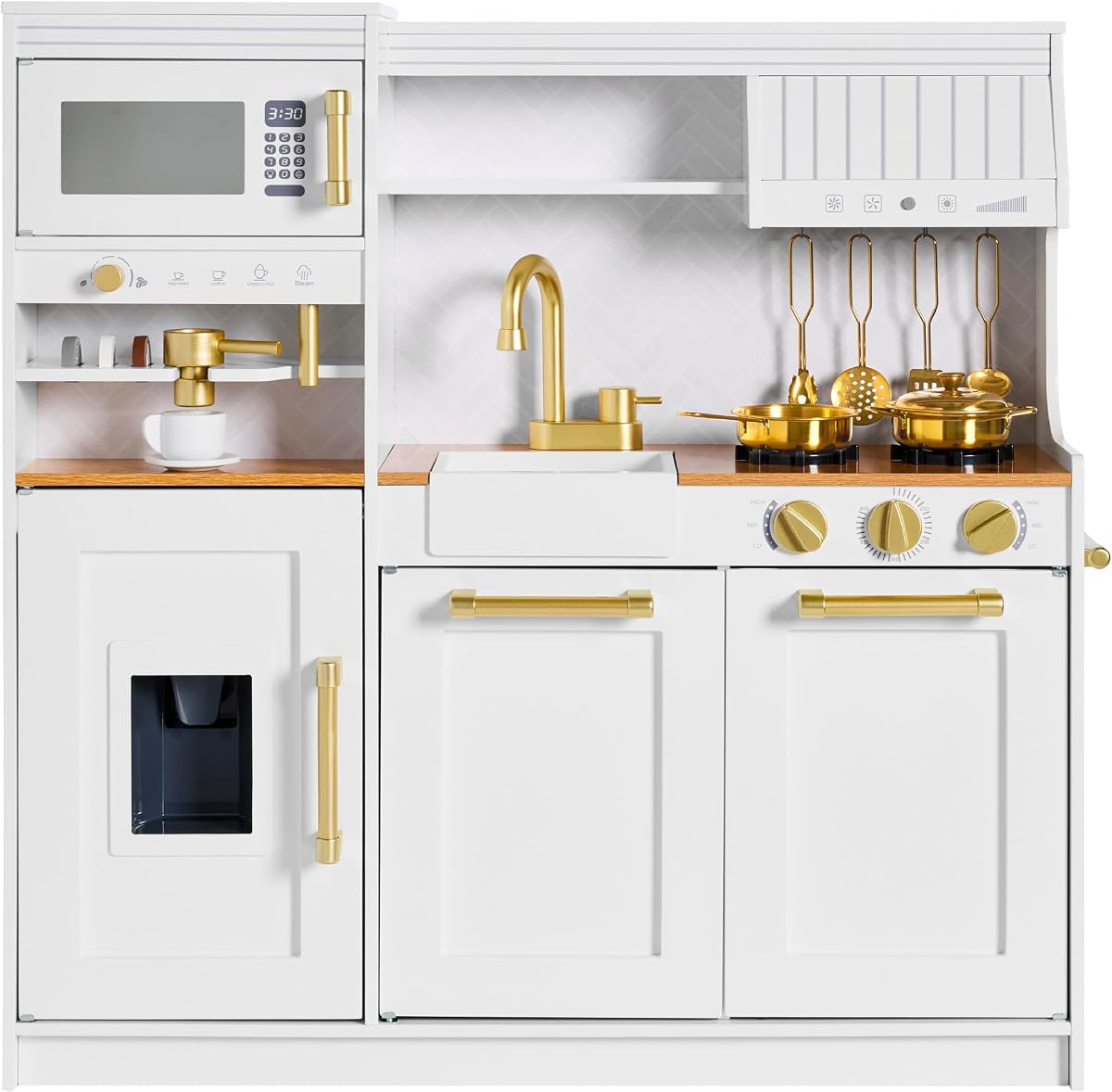 Best Choice Products Toddler Kitchen Playset with Pretend Play Espresso Machine, Interactive Wooden Kids Play Kitchen Equipped with Toy Storage and 17 Accessories - White