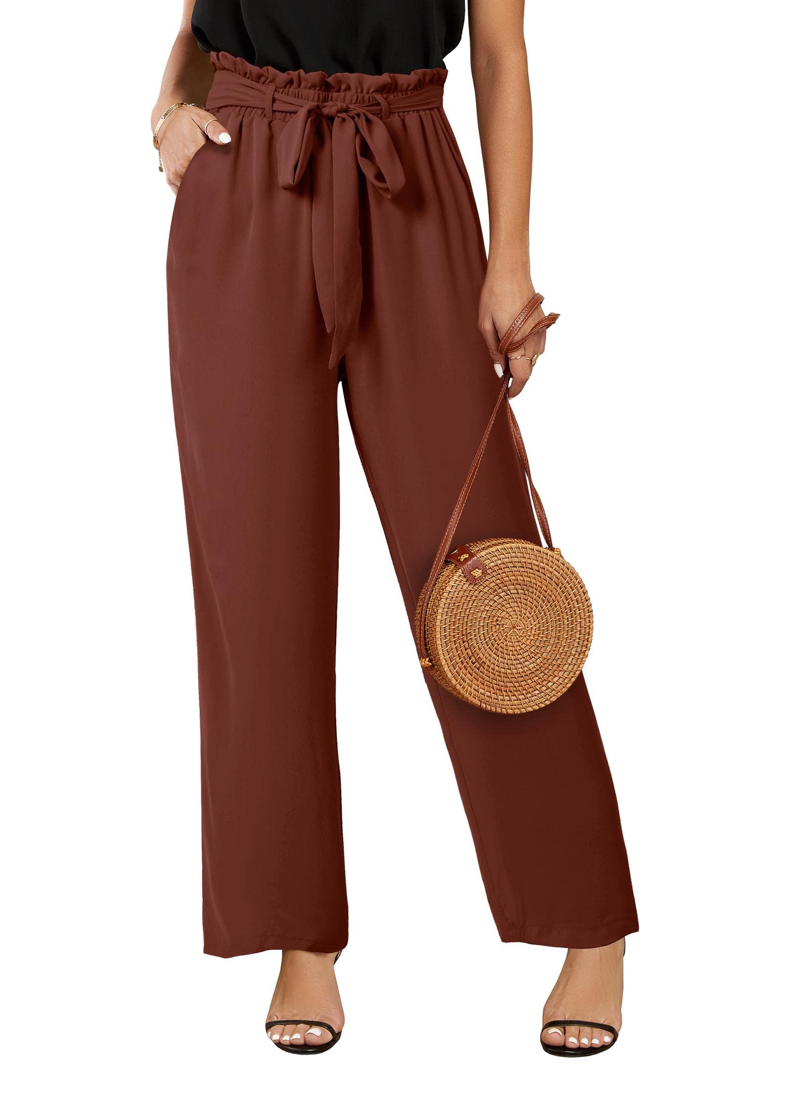 SySea Womens High Waisted Leopard Print Palazzo Pants Belted Wide Leg Long Trousers with Pockets