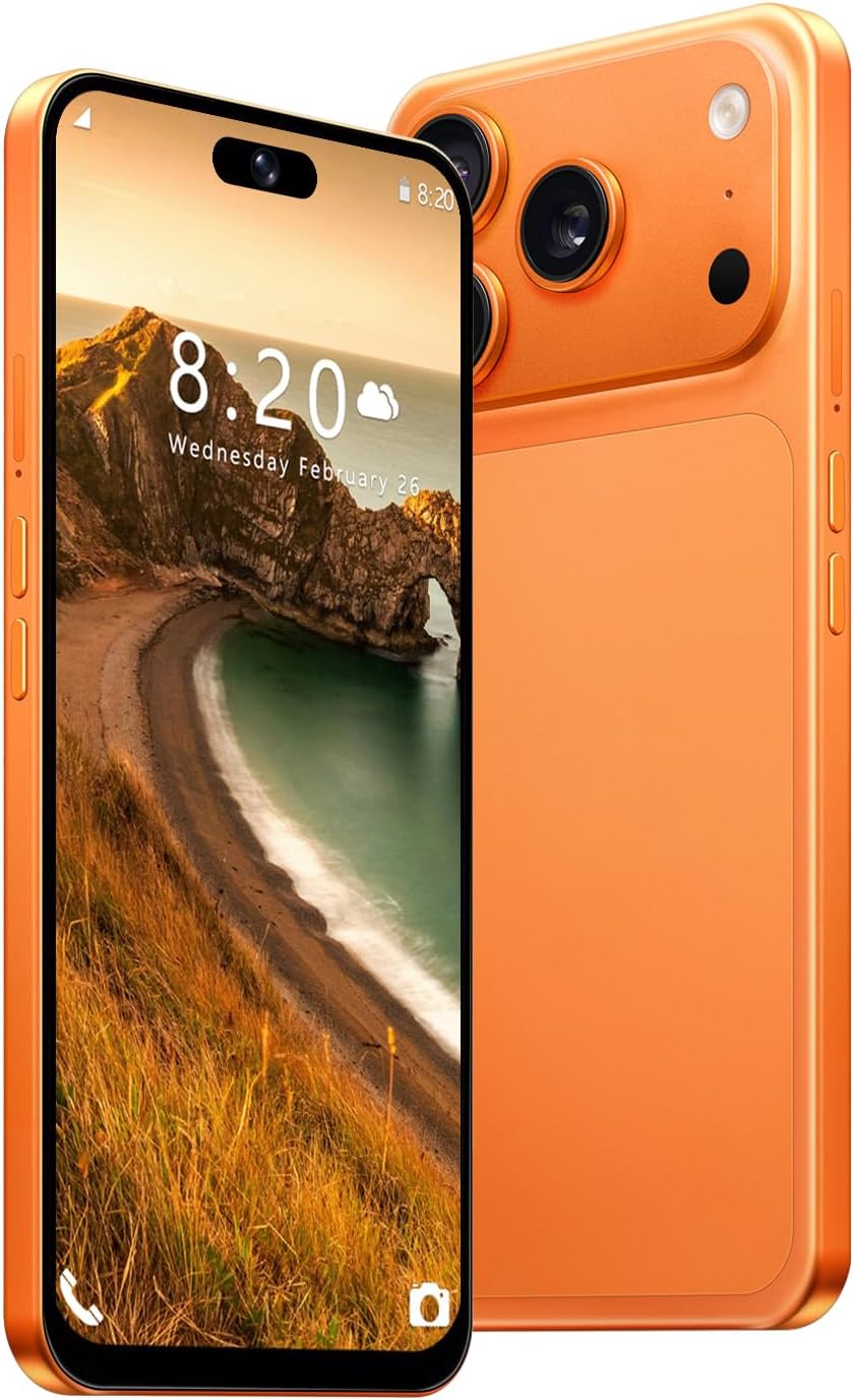 4G Dual SIM Smartphone with 6.6-inch InCell HD Screen, 4GB+32GB Storage (expandable up to 256GB), 5000mAh Battery, 16MP Camera & Face ID, Type-C & OTG Function (Orange)