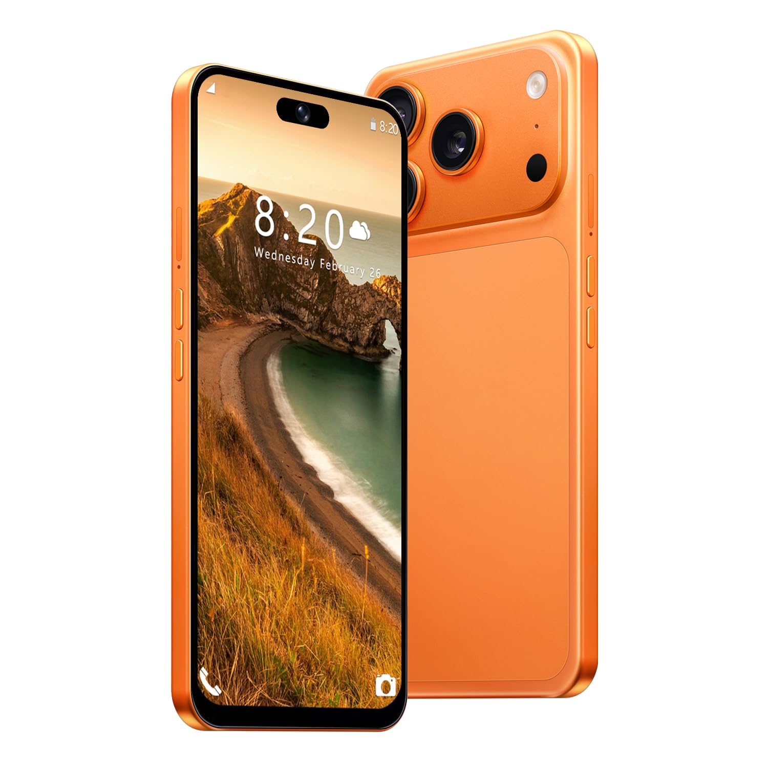 4G Dual SIM Smartphone mit 6,6 Zoll InCell HD-Bildschirm, 4GB+32GB Speicher (bis 256GB erweiterbar), 5000mAh Akku, 16MP Kamera & Face ID, Type-C & OTG Funktion (Orange)
