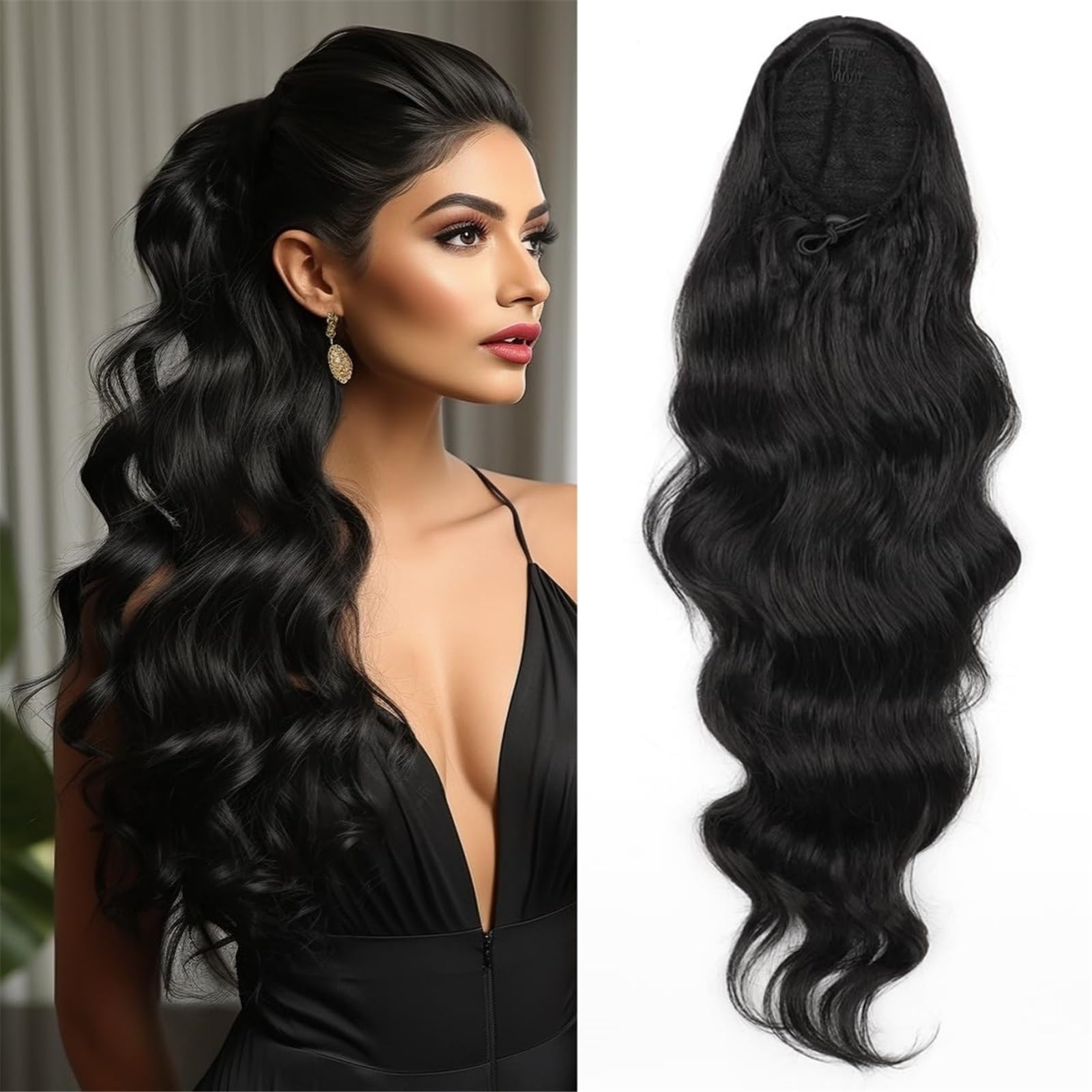 Kobiety Body Wave String Kucyk Natural Black Clip in Human Hair Extensions for Daily Cosplay (12 cali)