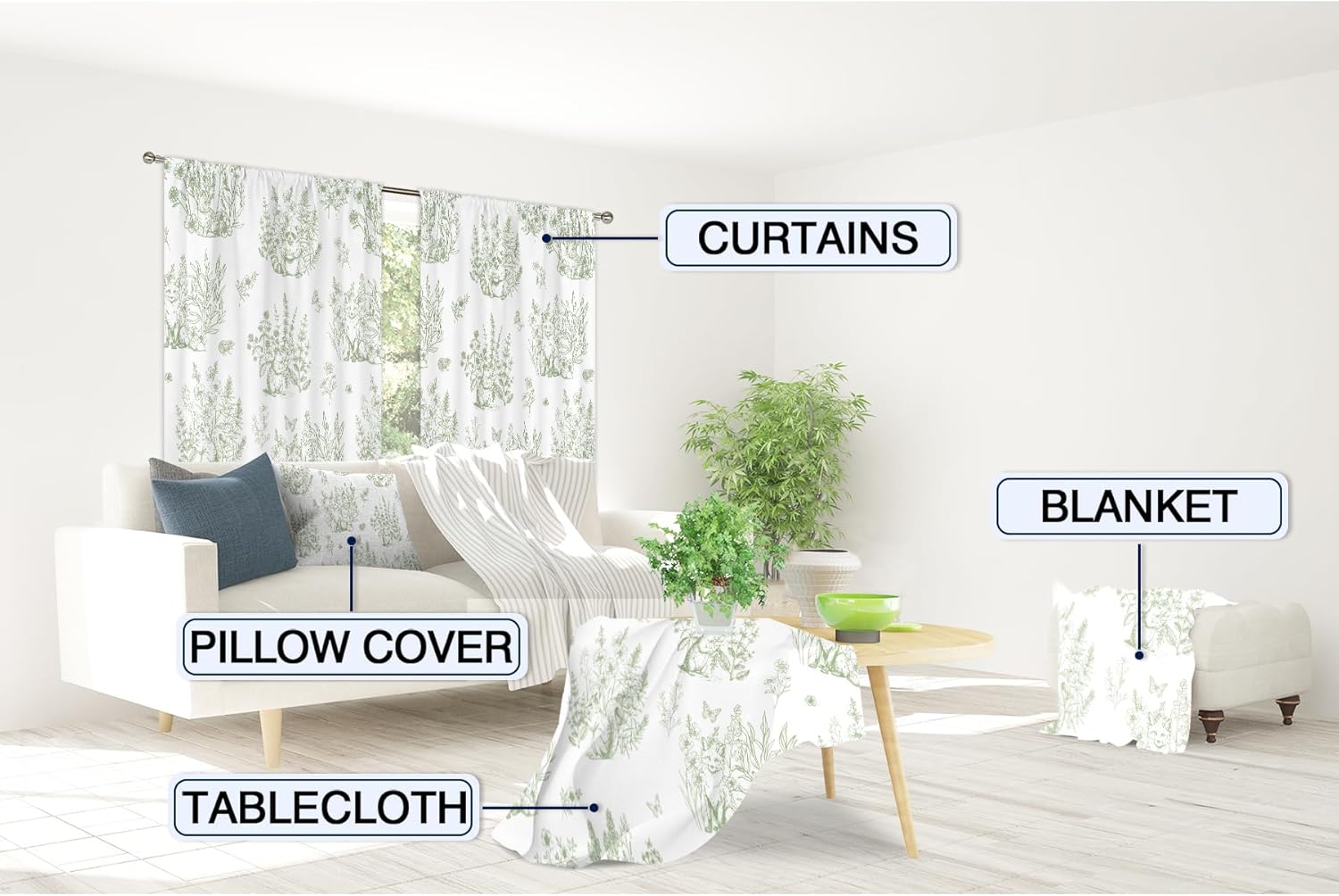MESHELLY Nursery Curtains 42Wx63H Inch Rod Pocket Vintage Sage Green Flower Country Curtains for Kid Bedroom Cute Cartoon Safari Animal Wildlife Plant Floral Toddler Living Room Window Drapes 2 Panel