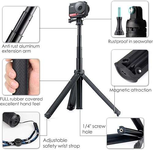 Miniatura 3 de Monopod de aluminio para GoPro Hero 12 11 10 9 8 7 6 5 4 Max Mini AKASO SJCAM DJI cámara de acción con agarre flotante, utilizada como soporte