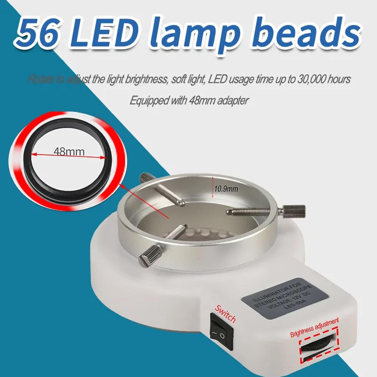 Adjustable LED Ring Microscope Light 360 Degree Rotatable Lamp for Microscope Accessories (US Plug)