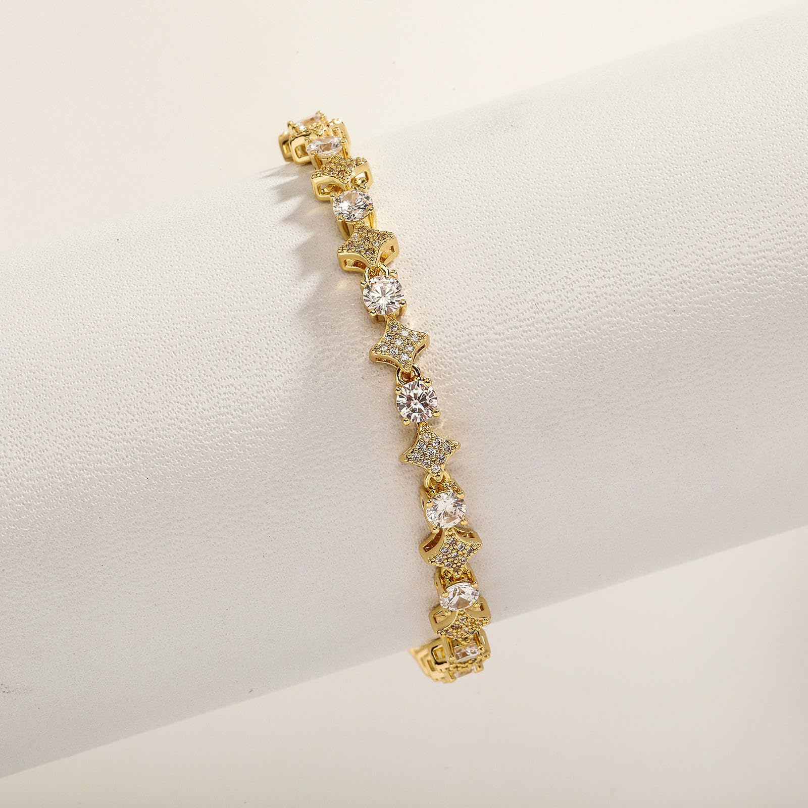 LLXYWJ Catena da Tennis da Uomo Hip Hop con rombo Cubic Zirconia Bracciale con Chiusura a Molla Gioielli Streetwear Regalo Unisex