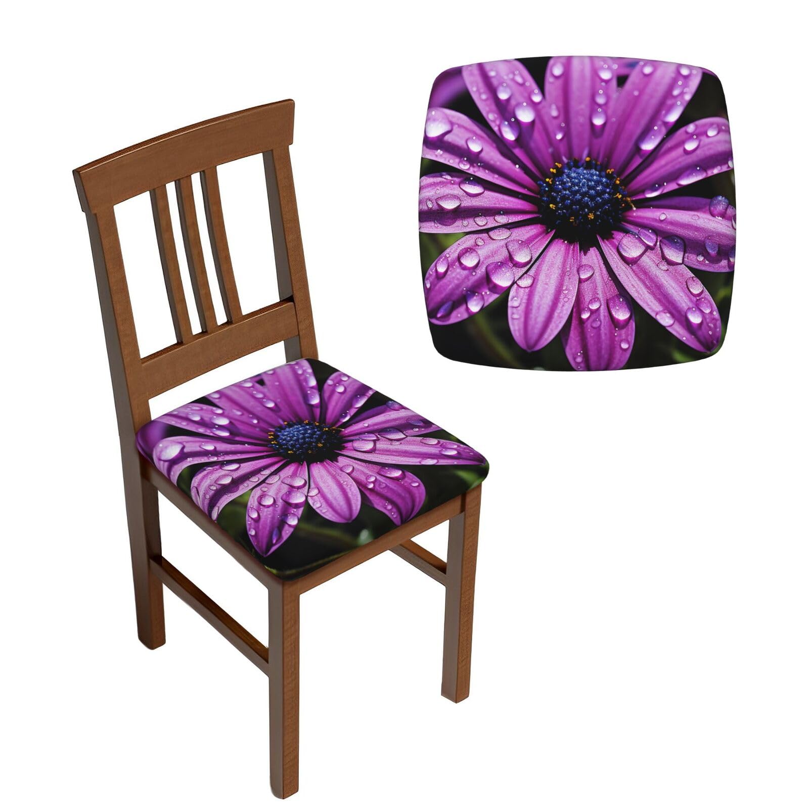 FodPand 6PCS Dining Chair Covers for Dining Room Purple Daisy Chair Seat Cover Stretch Parsons Chair Slipcover Removable Washable Seat Cushion Slipcovers Cover for Kitchen Office