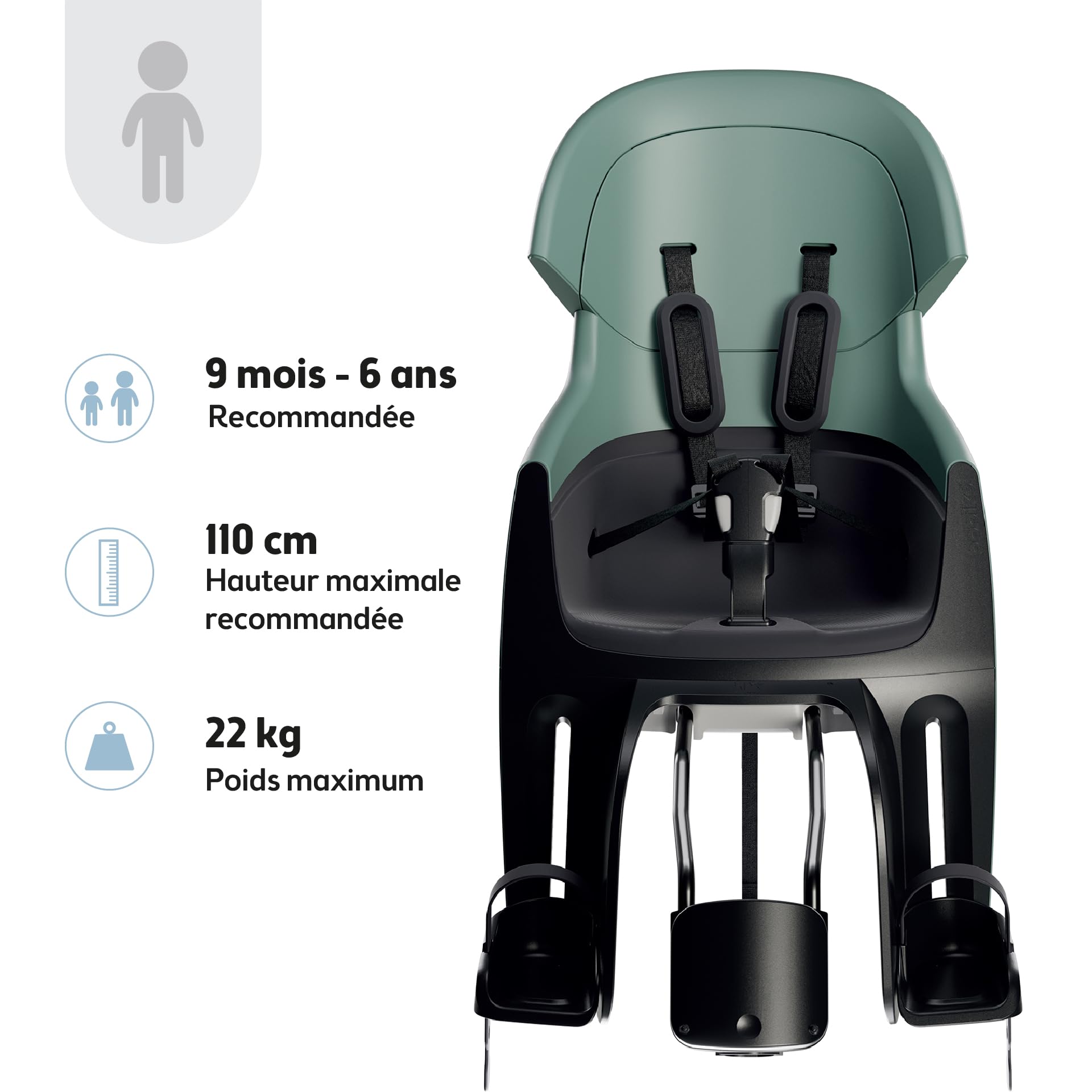 BOBIKE 8010900003 - Siège vélo arrière Exclusive Evolve Maxi pour Cadre, pour Enfants de 9 Mois à 6 Ans jusqu'à 22 kg en Couleur Menthe Poivrée