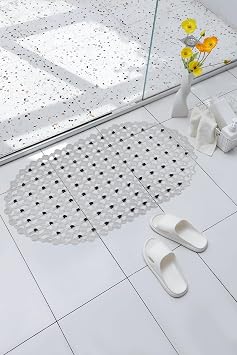 Eko Serisi Banyo - Küvet İçi Kaydırmaz Vantuzlu Oluklu Oval Paspas 63 x 34 cm, Siyah