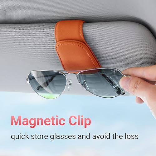 Miniatura 2 de Soporte para lentes de sol para visera de automóvil, clip magnético de cuero, soporte para lentes, camión, accesorios interiores de automóvil,