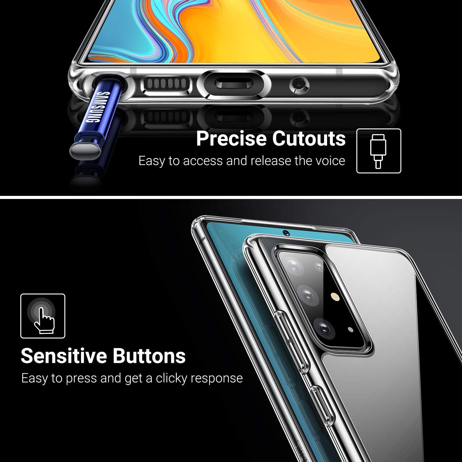 TORRAS Diamonds Clear Galaxy Note 20 Case, [Anti-Yellowing][Fully Protective] Shockproof Slim Thin Hard Phone Case with Soft Edges Designed for Samsung Galaxy Note 20 Case-Clear