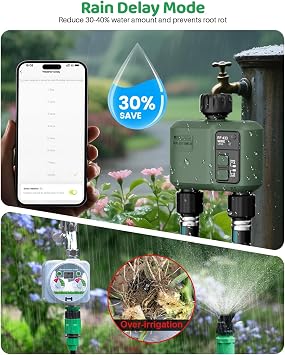 2 Pcs WiFi Water Timer 2 Zone for Garden Hose, Smart Sprinkler Timer with 984ft RF Range, Smart Lawn Watering System Irrigation Controller, APP/Voice Control, Rain Delay, Automatic/Manual Irrigation