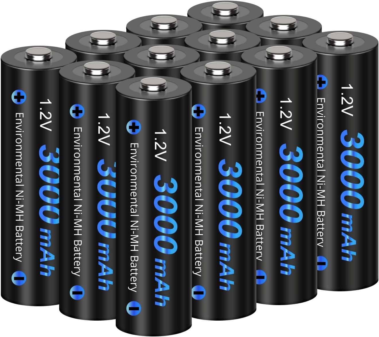 CITYORK 12 Pack 3000mAh 1.2V AA Ni-MH Rechargeable Batteries for Solar Lights with Case