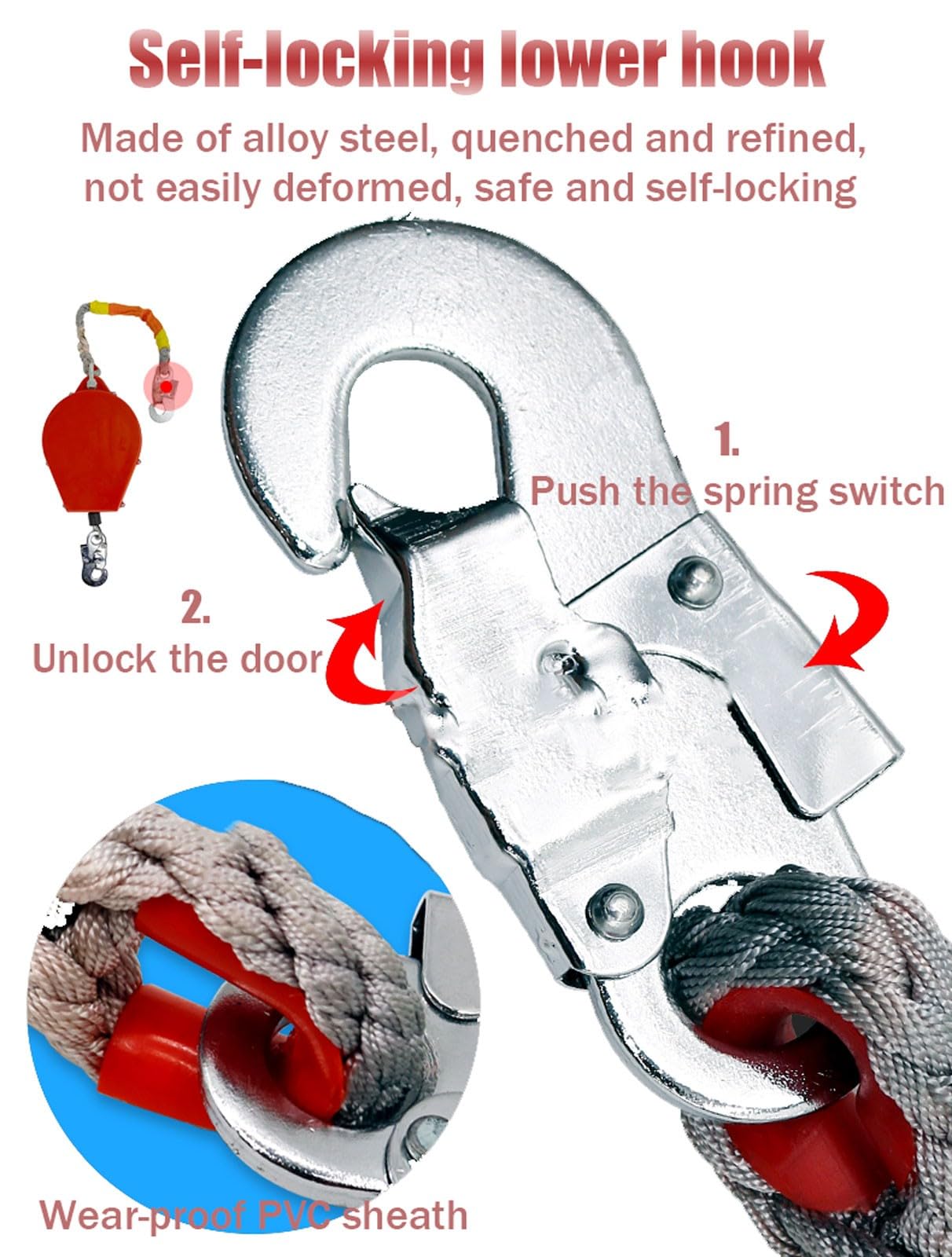 Dispositivo Anticaídas Retráctil 3-20m, Línea de Vida Retráctil Portátil con Gancho Autoblocante, Arnes de Seguridad Anticaídas Retráctil para Trabajos en Altura, Carga Máxima: 200kg(Size:20m)