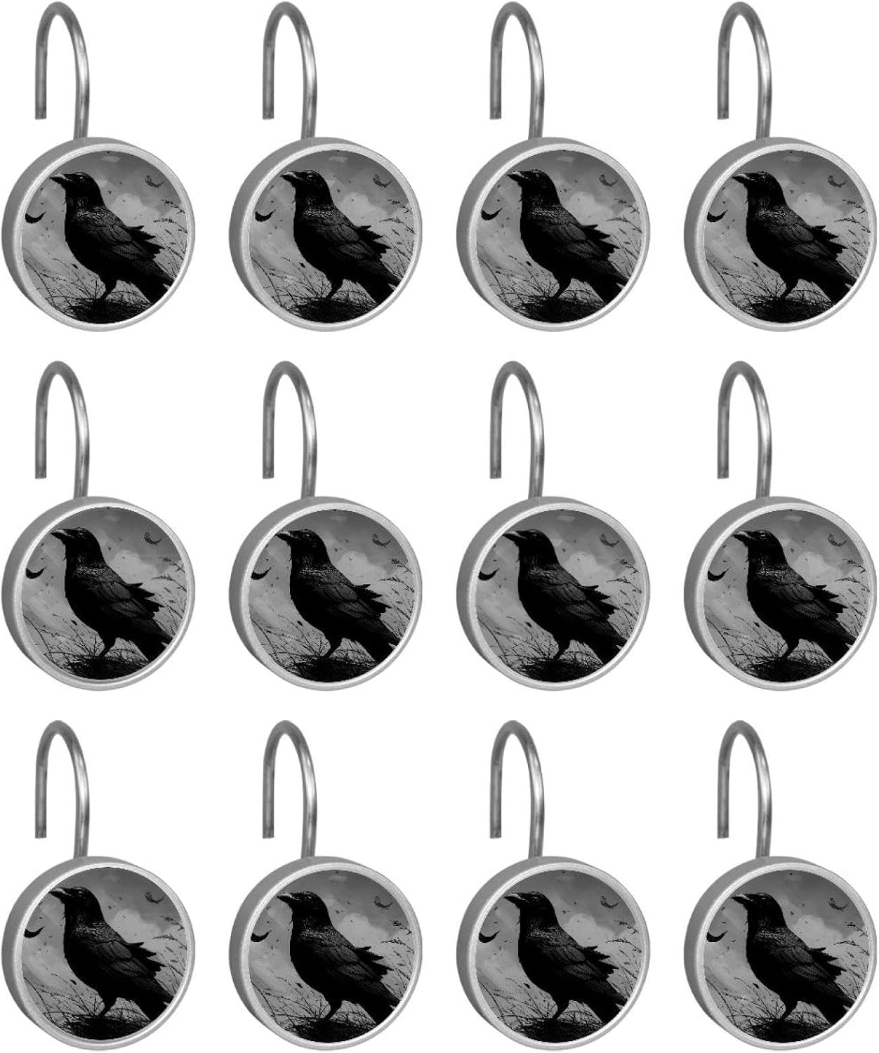 Set of 12 Shower Curtain Hooks, Shower Curtain Rings Crystal Glass Decorative Bathroom Hook, Crow (12)