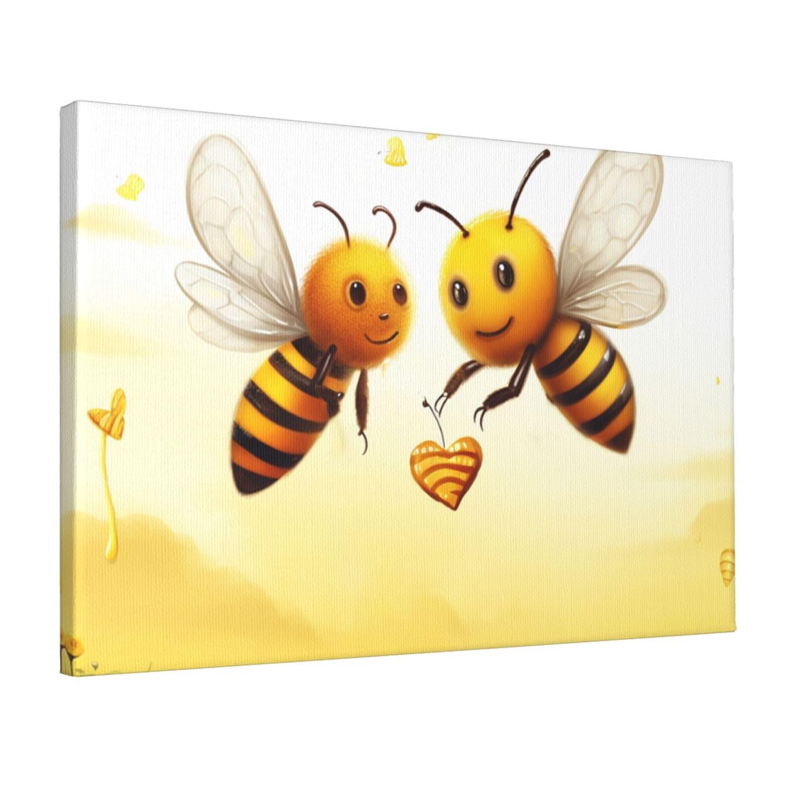 DWVTSLH Bee Love Honey Poster Paintings Canvas Wall Art Bedroom Prints Home Decor Hanging Picture Modern Home Artworks Aesthetic for Living Room Office Wall Decor 12x18in Unframed