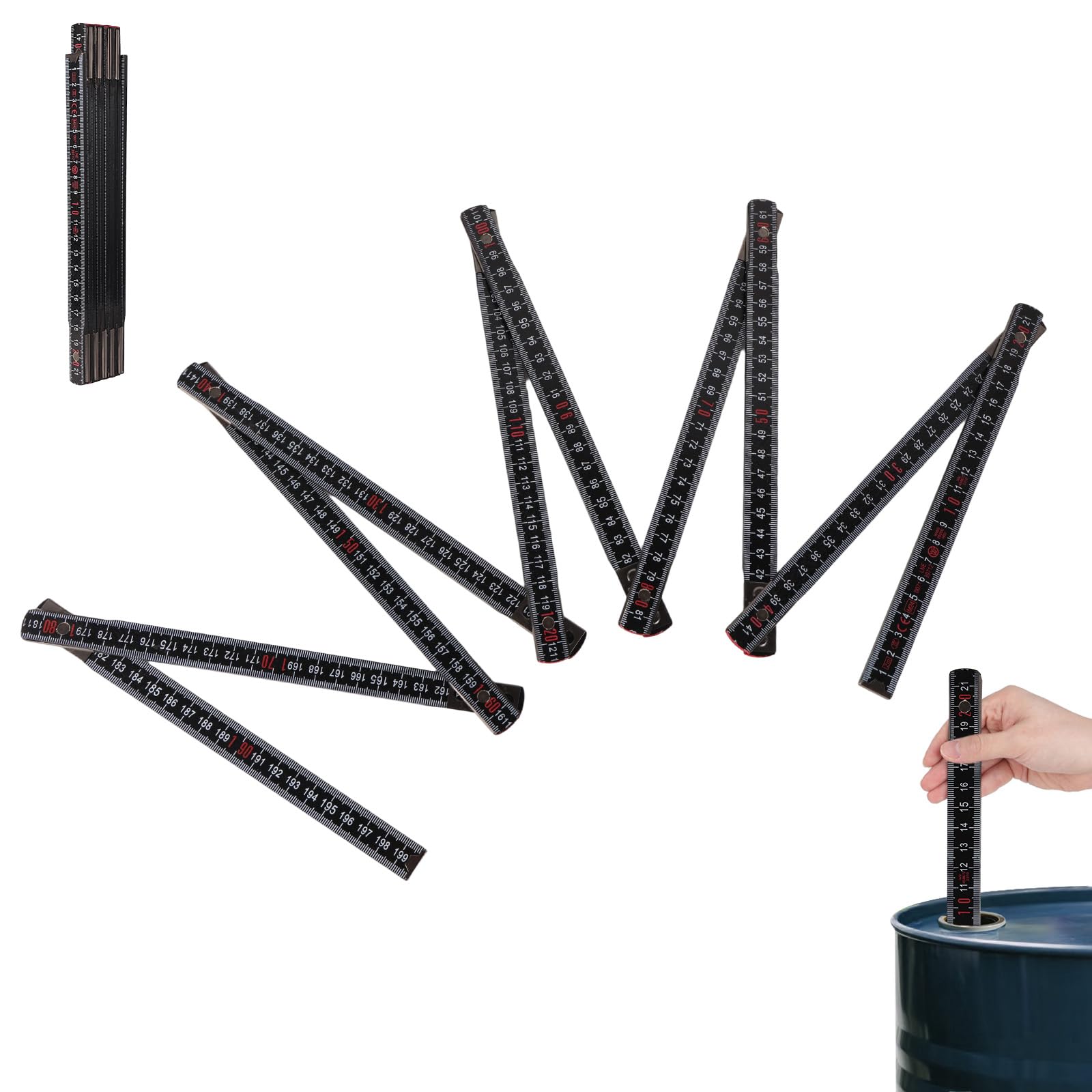 Oil Tank Measuring Stick, 10 Fold 78" Solid Wood Folding Fuel Gauge Stick Ruler for Deep Storage Tanks (Black)