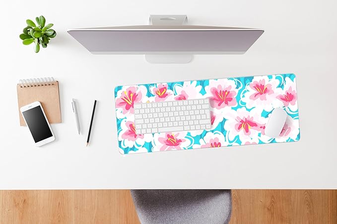 Alfombrilla de Escritorio Floral Extra Grande Azul y Rosa miniatura 8