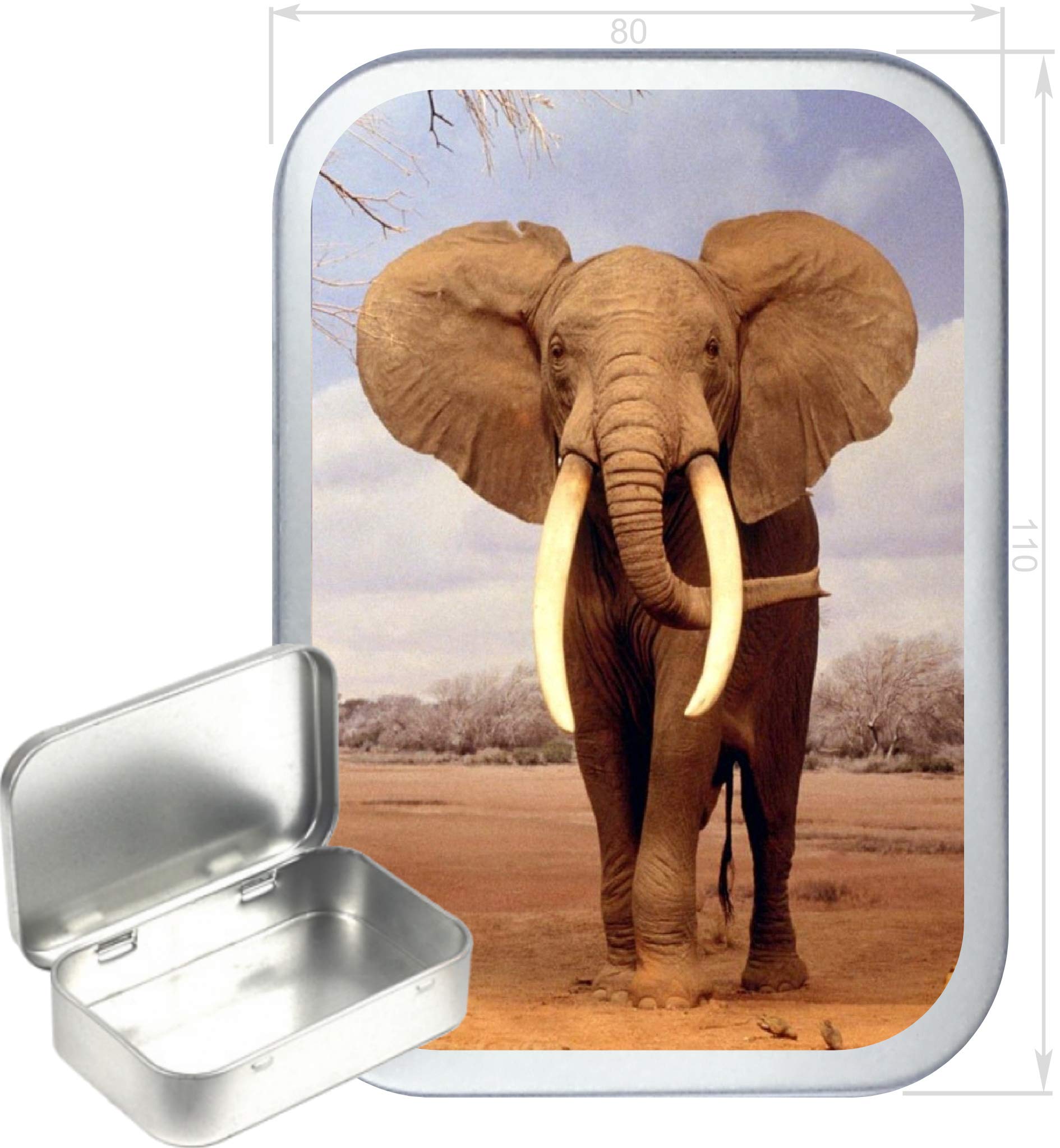 TEEZ Elephant150ml Silver Hinged Tobacco Tin, Hinged 2oz Tobacco Tin