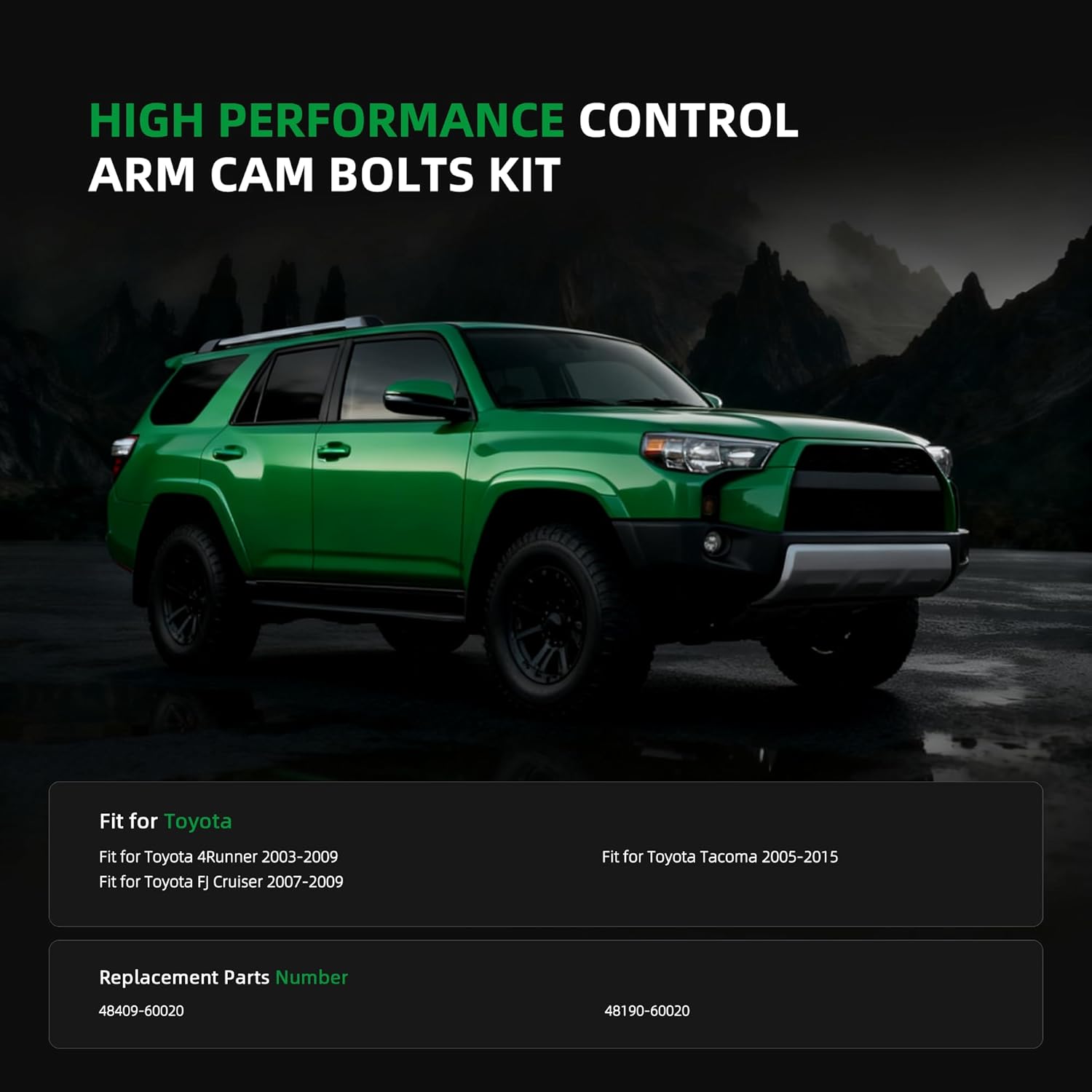 Front Lower Control Arm Cam Bolts Kit, Alignment Camber Toe Adjustment Bolts Fit for Toyota 4Runner FJ Cruiser Tacoma 2003-2015, 2 Pack for Two Side Replace 48409-60020 48190-60020