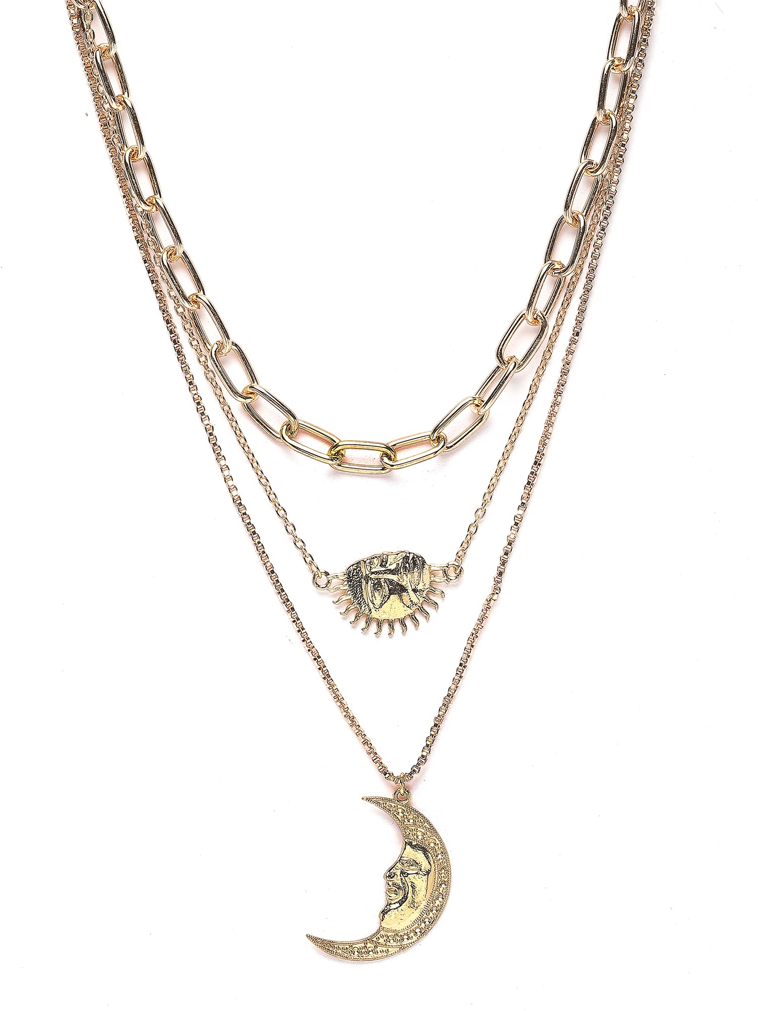 karatcart Gold Plated Half Sun and Moon Multicharm Multilayered Chain Necklace for Women-picture-33