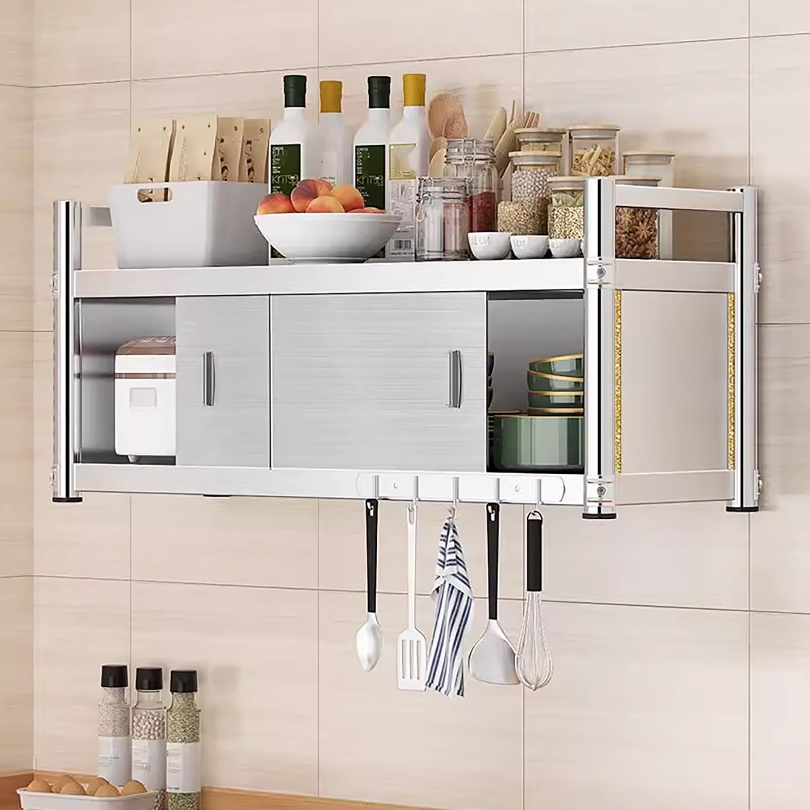 Gabinete de cocina de acero cepillado montado en la pared 304 inless con puertas correderas para baño, Ga y Reurant Sto (35.4in x13.8in x19.7in)