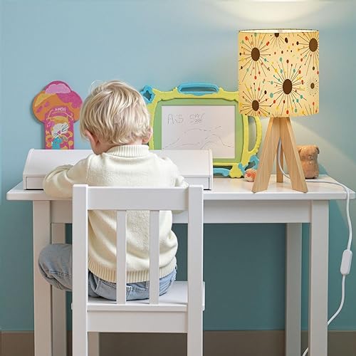 Miniatura 7 de Lámpara de mesa con trípode, moderna de mediados de siglo, retro, atómica, de los años 50, lámpara de mesita de noche con pantalla de lino, lámparas