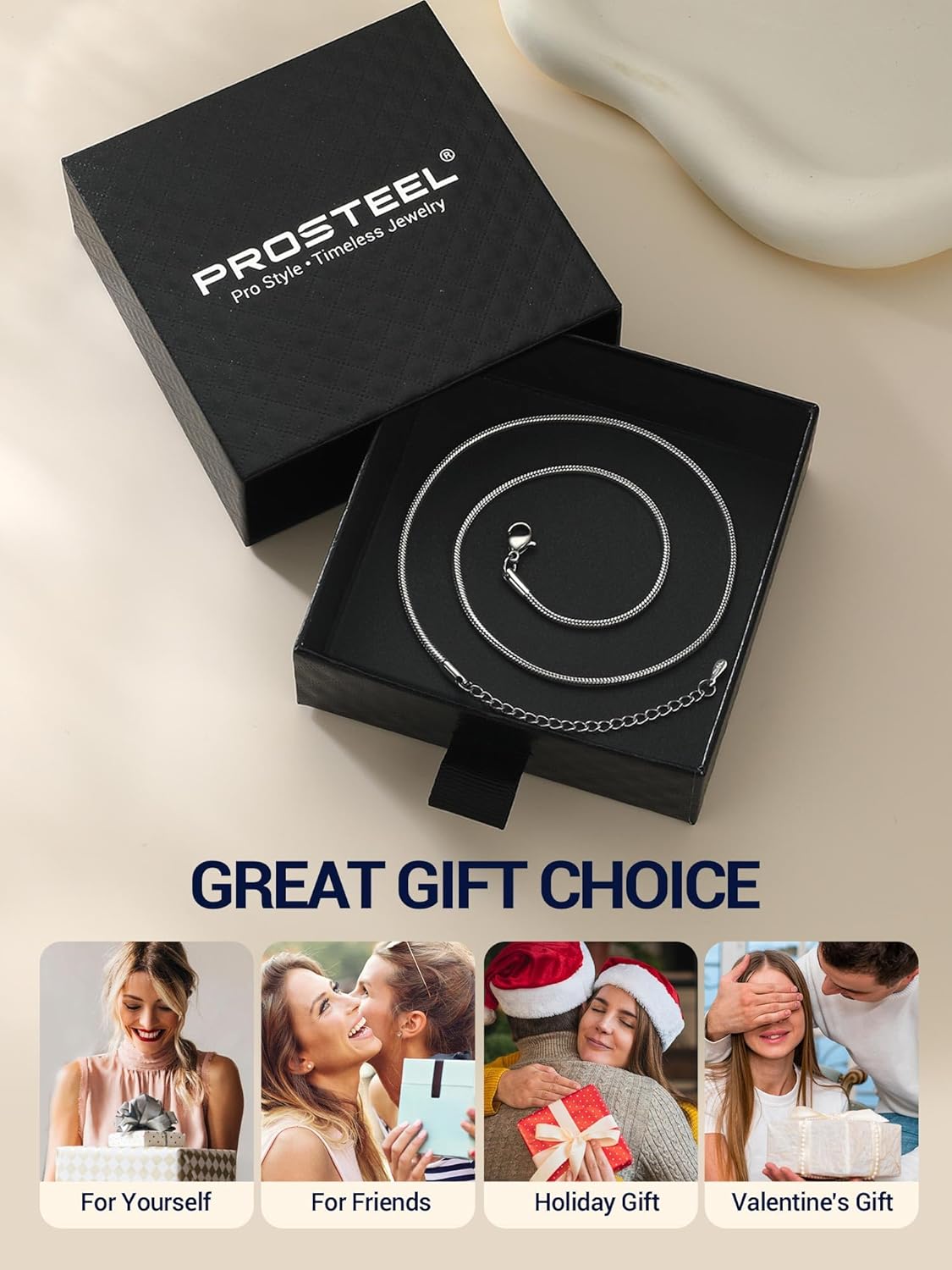 PROSTEEL Round Snake Chain Necklace for Women, 14K Gold/Rose Gold/Silver/Black Chain with Lobster Clasp, 1MM/1.2MM/1.5MM/2MM Womens Gold Necklace Thin Non Tarnish Trendy Jewlry Gifts - Image 7