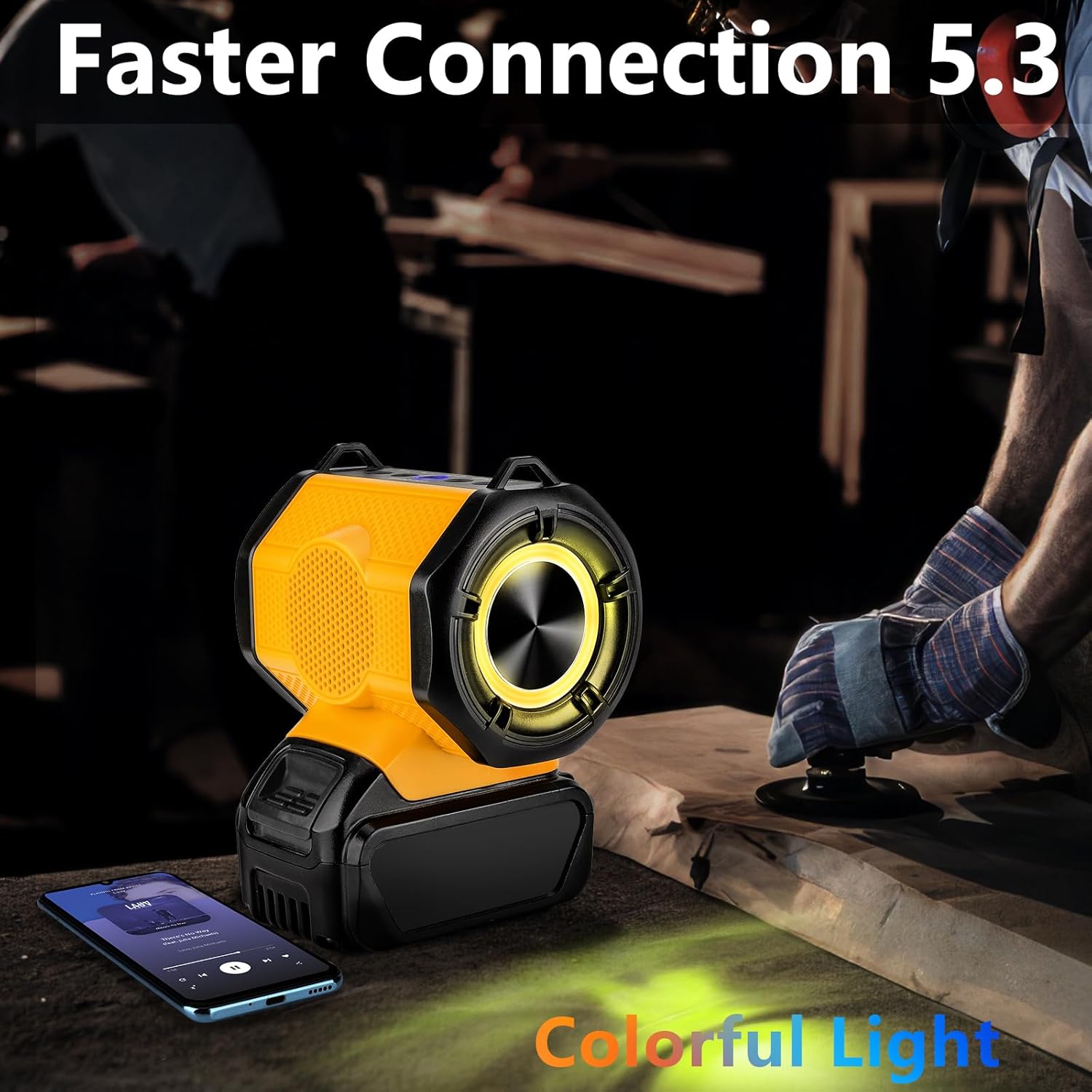 WaxPar Bluetooth Speaker Compatible with Dewalt 20V Battery, 20V Portable Mini Speaker Cordless 20W Loud True Wireless Stereo HD Sound, TWS Pairing, 5.3 Bluetooth, 24H Playtime