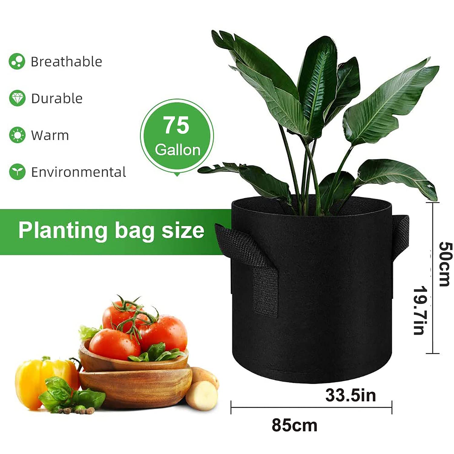 Bolsas de Cultivo de Patata, 12-100 galones Sky Garden Garden Vegetal Bolsas de Cultivo Potes Recipiente Cultivar Bolsas Grandes con Asas para Papa, Tomate, Zanahoria 4pcs (75 Gallon)