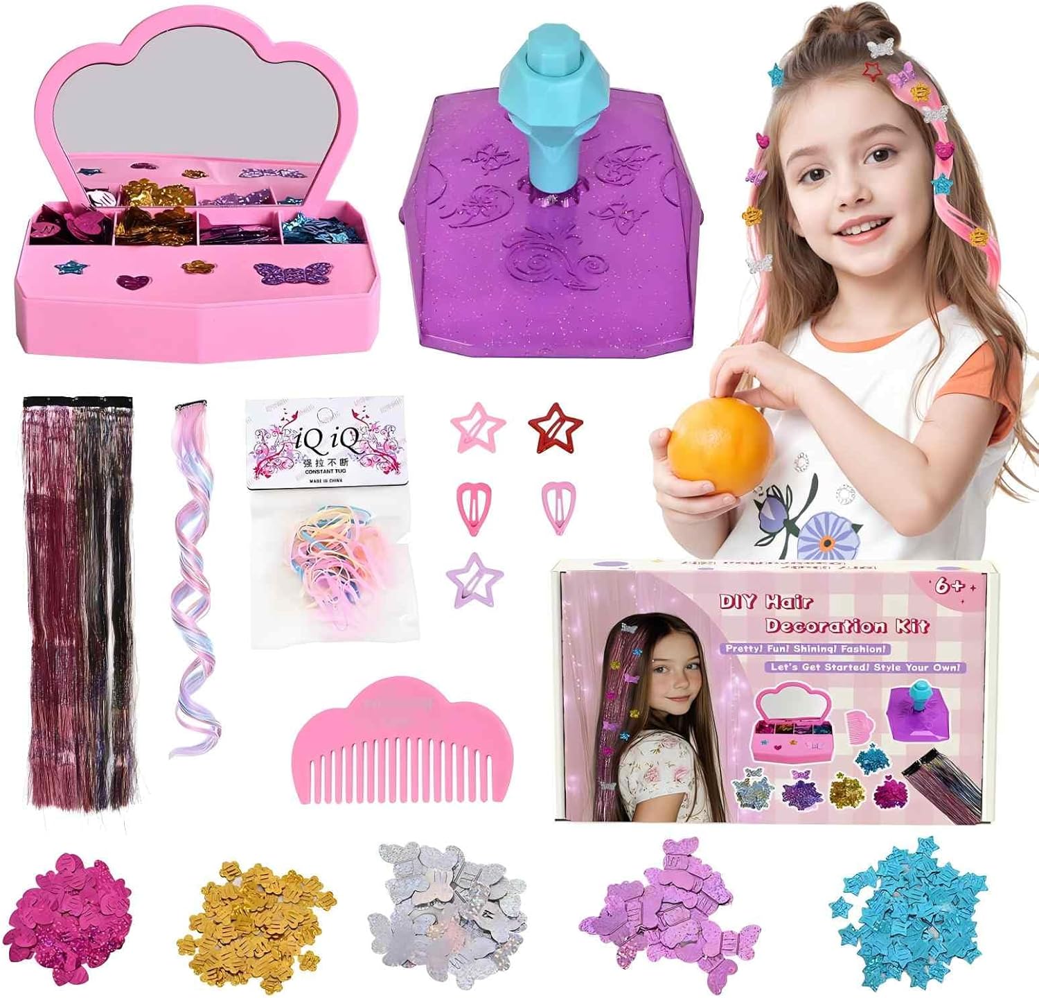 Hair Gem Stamper Kit for Girls Ages 6-15-600+ Hair Gems & Glitter Patches, No-Glue Bedazzler Tool, Reusable Princess Hair Accessories, DIY Craft Gift for Kids Birthday Christmas Easter