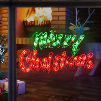 17.7Inch Lighted Merry ChristmasSign, Merry Christmas Window Silhouette Decoration 17.7 INCH