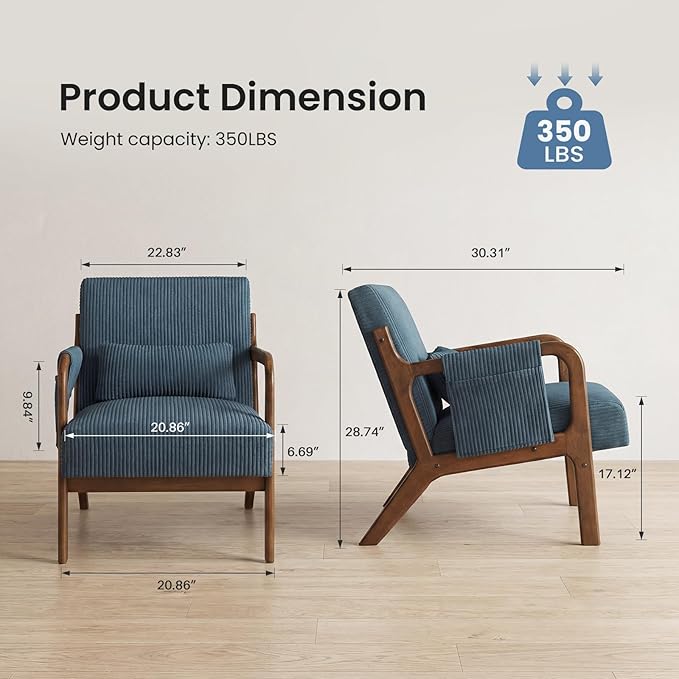Sillón Acogedor Tapizado con Cojín Lumbar Madera Maciza miniatura 2
