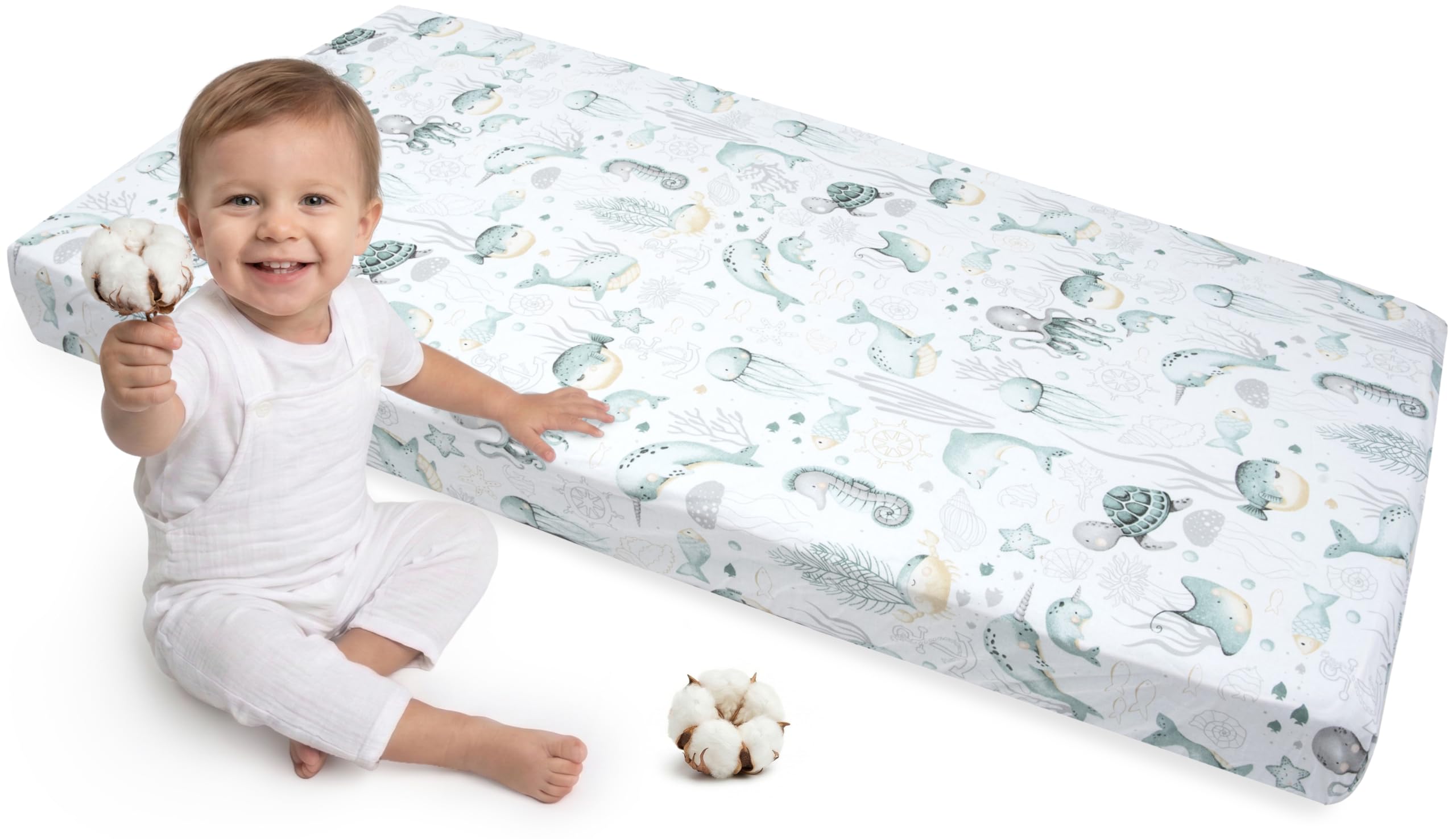 Medi Partners Fitted Sheet 60x120 cm 100% Cotton Baby Bed Linen Mattress Cot (Ocean)
